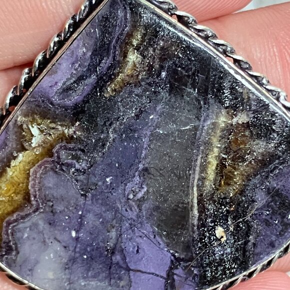 Yellow and Purple Opalized Fluorite Pendant Stone Crystal Jewelry - Picture 4 of 5